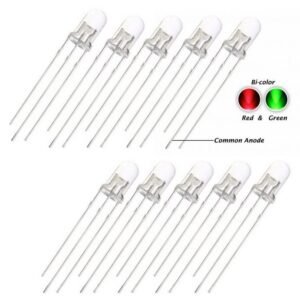 10 x 5mm Bi Colour Red & Green Clear Common Anode LEDs 3 Pin UK