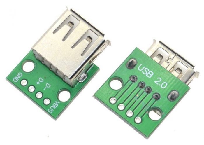 2 x USB Type A Female Socket Breakout Board 2.54mm Pitch DIP Adapter