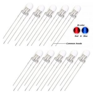 10 x 5mm Bi Colour Red & Blue LED Clear Lens Common Anode 3 Pin UK