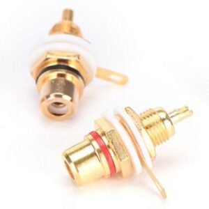 2 x Gold RCA Phono Female Chassis Socket Insulated Panel Mount Red/Black ID