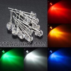 10 x 5mm Straw Hat LED White Blue Yellow Green Red