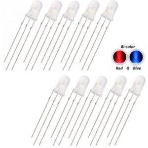 10 x 5mm Bi Colour LED Red & Blue Diffused Common Cathode 3 Pin UK