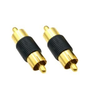 2 x Gold RCA Phono Male to Male Plug Connector Adaptors Audio Video HiFi Coupler