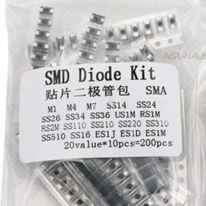 200pcs SMD Diode Assorted Kit 20 Values x 10pcs M1 M4 M7 SS14 SS24 SS34 SS36 US1