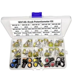 WH148 15MM Potentiometer Kit 20x Rotary Pots + Knobs + Fixings B1K to B1M UK
