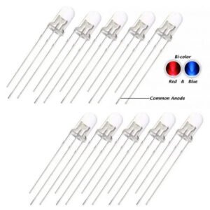 10 x 5mm Bi Colour Red & Blue LED Clear Lens Common Anode 3 Pin UK