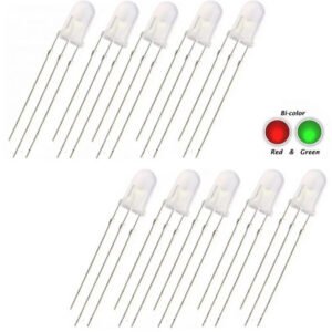 10 x 5mm LED Bi-Colour Red & Green Diffused Common Anode 3 Pin