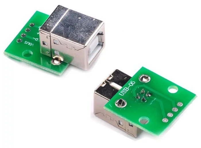 2 x USB Type B Female Socket Breakout Board 2.54mm Pitch DIP Adapter