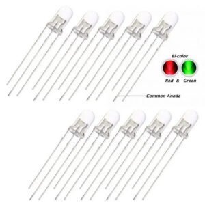 10 x 5mm Bi Colour Red & Green Clear Common Anode LEDs 3 Pin