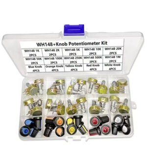 WH148 15MM Potentiometer Kit 20x Rotary Pots + Knobs + Fixings B1K to B1M