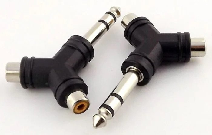 Pair RCA Phono Female to 6.35mm 1/4" Stereo Male Jack Plug Adapters Audio