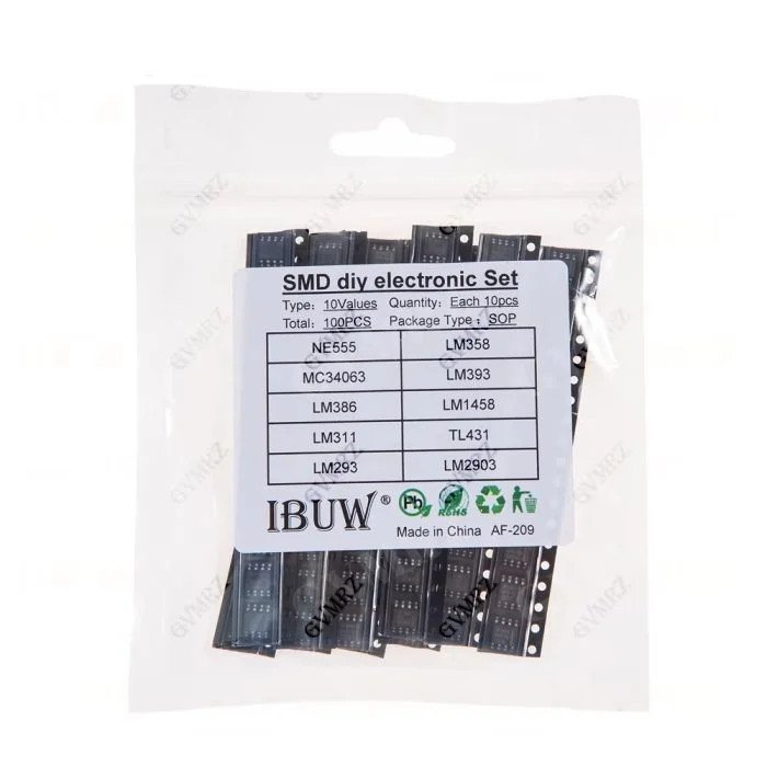 100pcs SMD IC Circuit Set SOP-8 10 Values NE555 LM358 MC34063 LM393 LM386 LM1458