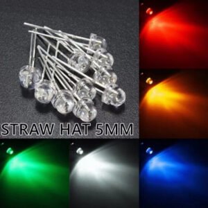 10 x 5mm Straw Hat LED White Blue Yellow Green Red