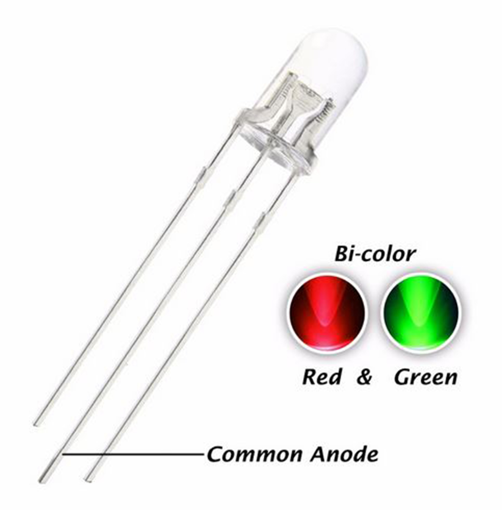 common cathode LED Indicator hp 5mm 3-lead DuaI-Color 10 Red / Green 